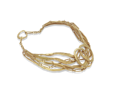 Girocollo Flutto in bronzo della collezione Intrecci di Tiziana Piola, struttura rigida con logo centrale e ciondolo con pietra dura