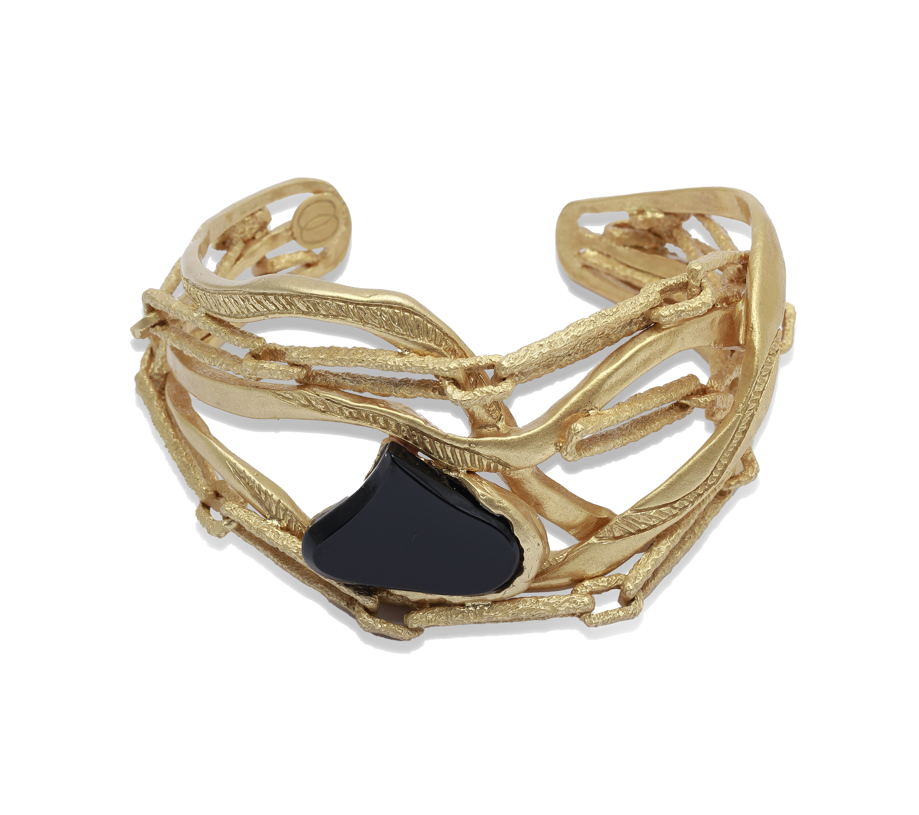 Onda — bracciale manchette Tiziana Piola con pietra di onice nera, collezione Intrecci