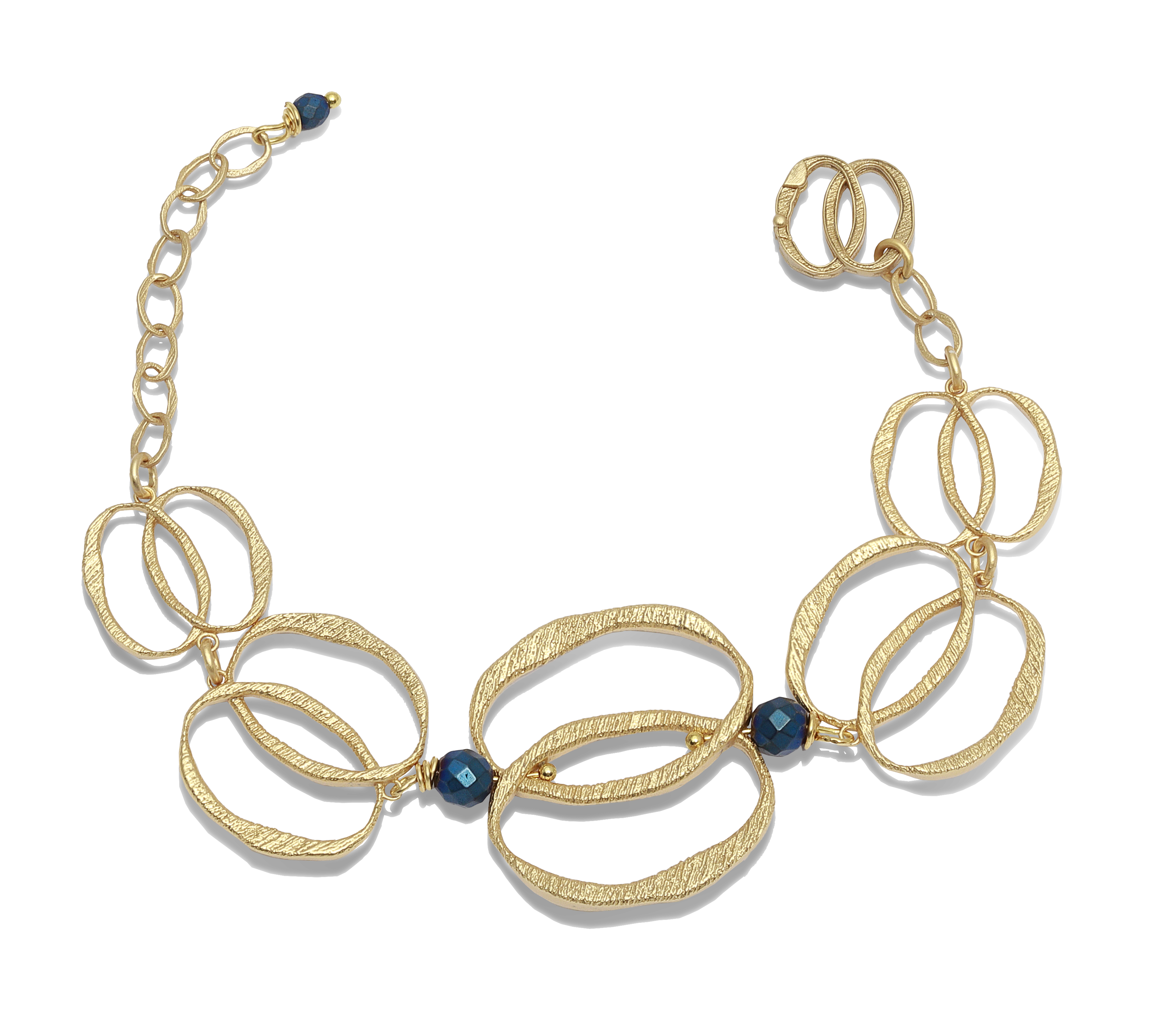 Marea — bracciale Tiziana Piola a maglie ovali graffiate con pietre blu sfaccettate, collezione Identity
