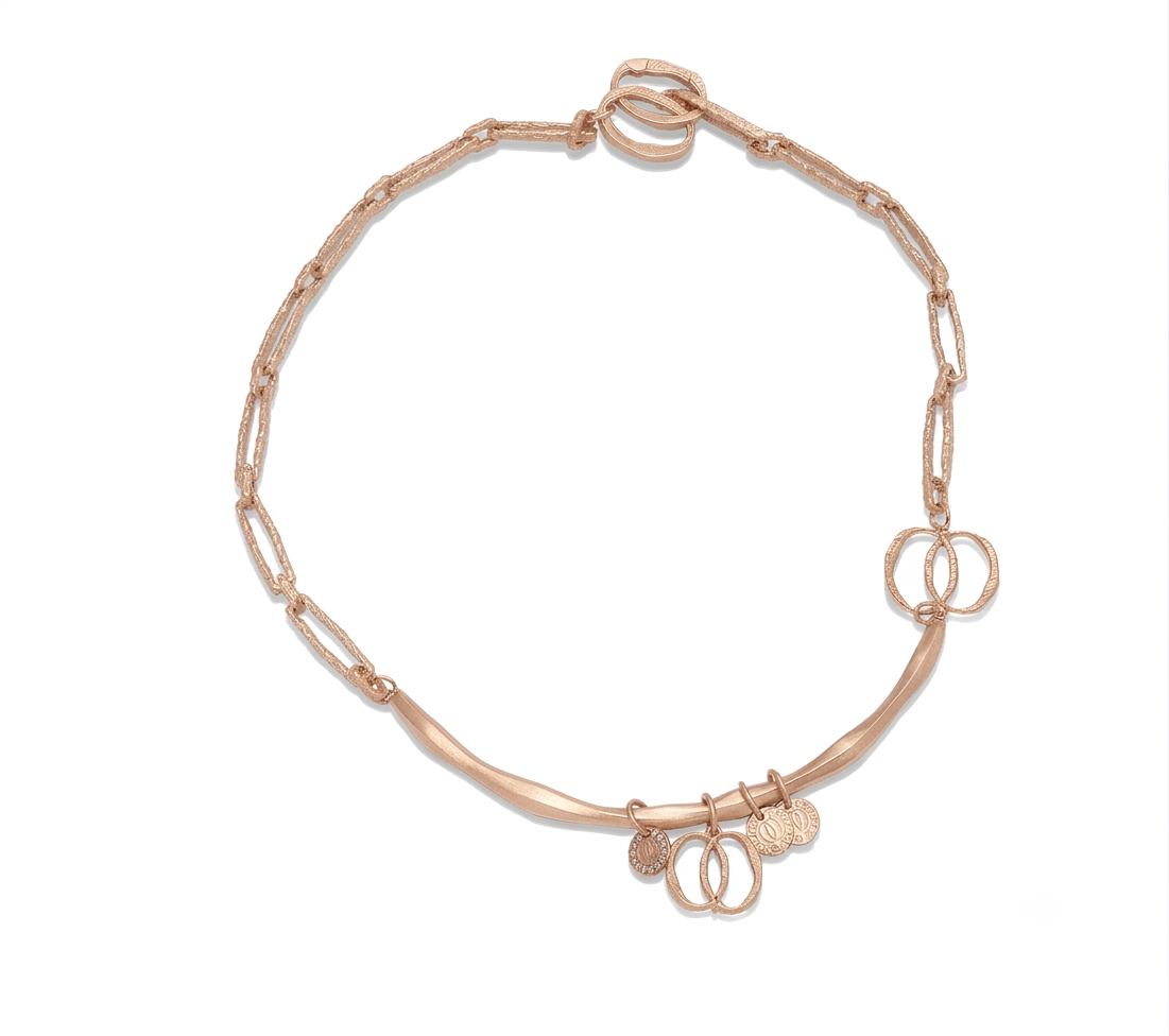 Girocollo Sincronia in bronzo oro rosa, collezione Essenza di Tiziana Piola