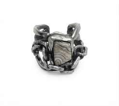 Anello Goccia in argento 925 invecchiato con Agata Botswana, collezione Intrecci di Tiziana Piola