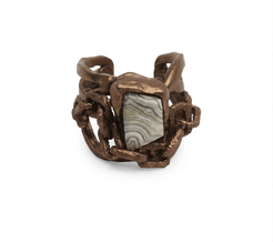 Anello Goccia in bronzo naturale con Agata Botswana, collezione Intrecci di Tiziana Piola