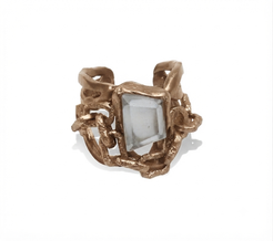 Anello Goccia in bronzo naturale con Cristallo di Rocca, collezione Intrecci di Tiziana Piola