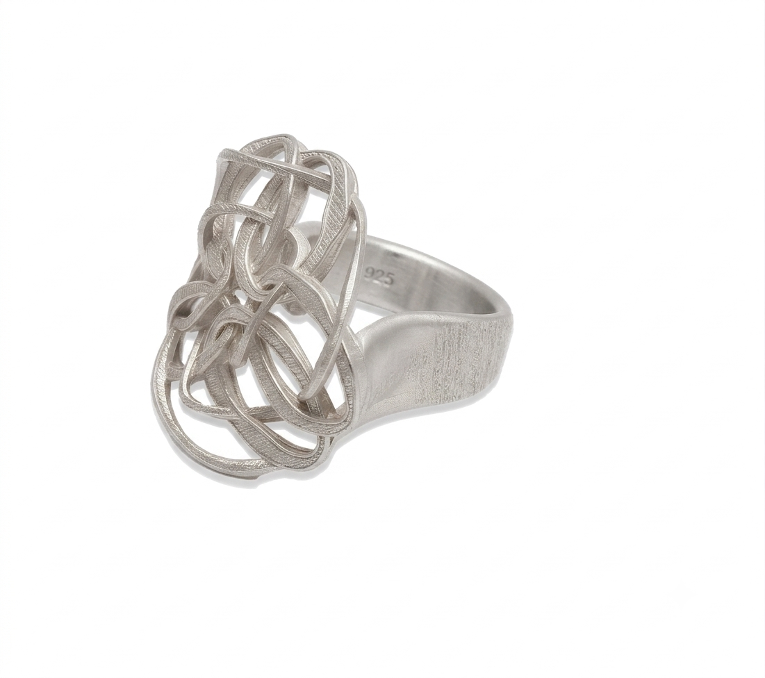 Anello Insieme in argento 925 visto di lato, collezione Identity di Tiziana Piola
