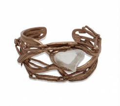 Bracciale Onda in bronzo naturale con Cristallo di Rocca, collezione Intrecci di Tiziana Piola