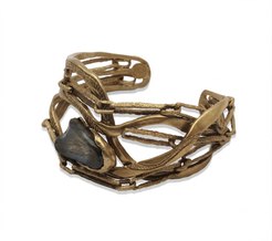 Bracciale Onda in bronzo naturale con Labradorite, collezione Intrecci di Tiziana Piola