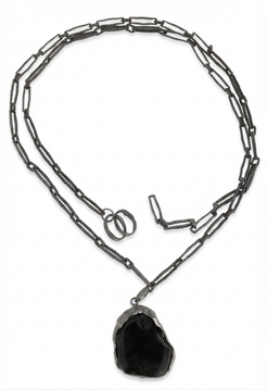Collana Orizzonte in argento 925 invecchiato con Ossidiana, collezione Intrecci di Tiziana Piola