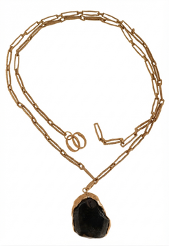 Collana Orizzonte in bronzo naturale con Ossidiana, collezione Intrecci di Tiziana Piola