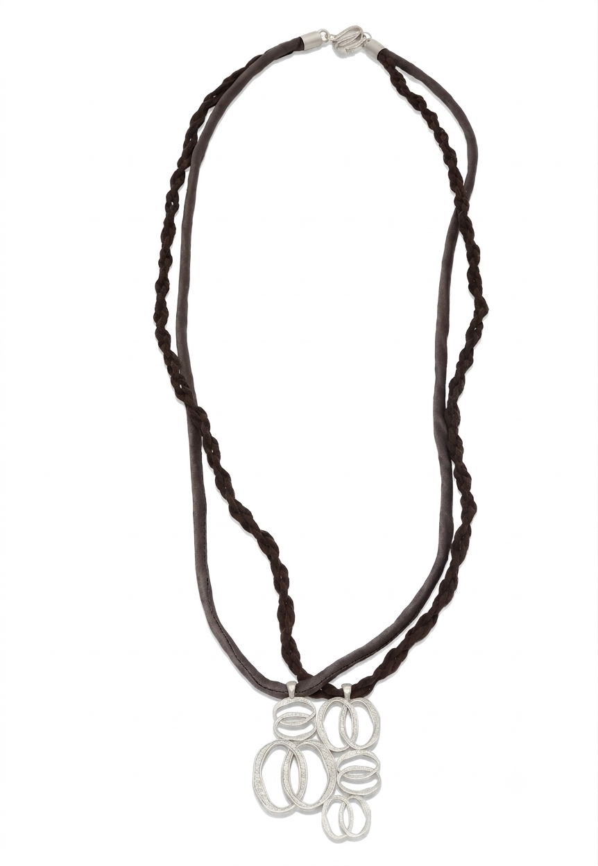 Collana Sinfonia in argento 925 con doppio cordino marrone e grigio antracite, collezione Identity di Tiziana Piola