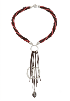 Collana Totem in argento 925 con cordino intrecciato arancio e marrone, collezione Identity di Tiziana Piola